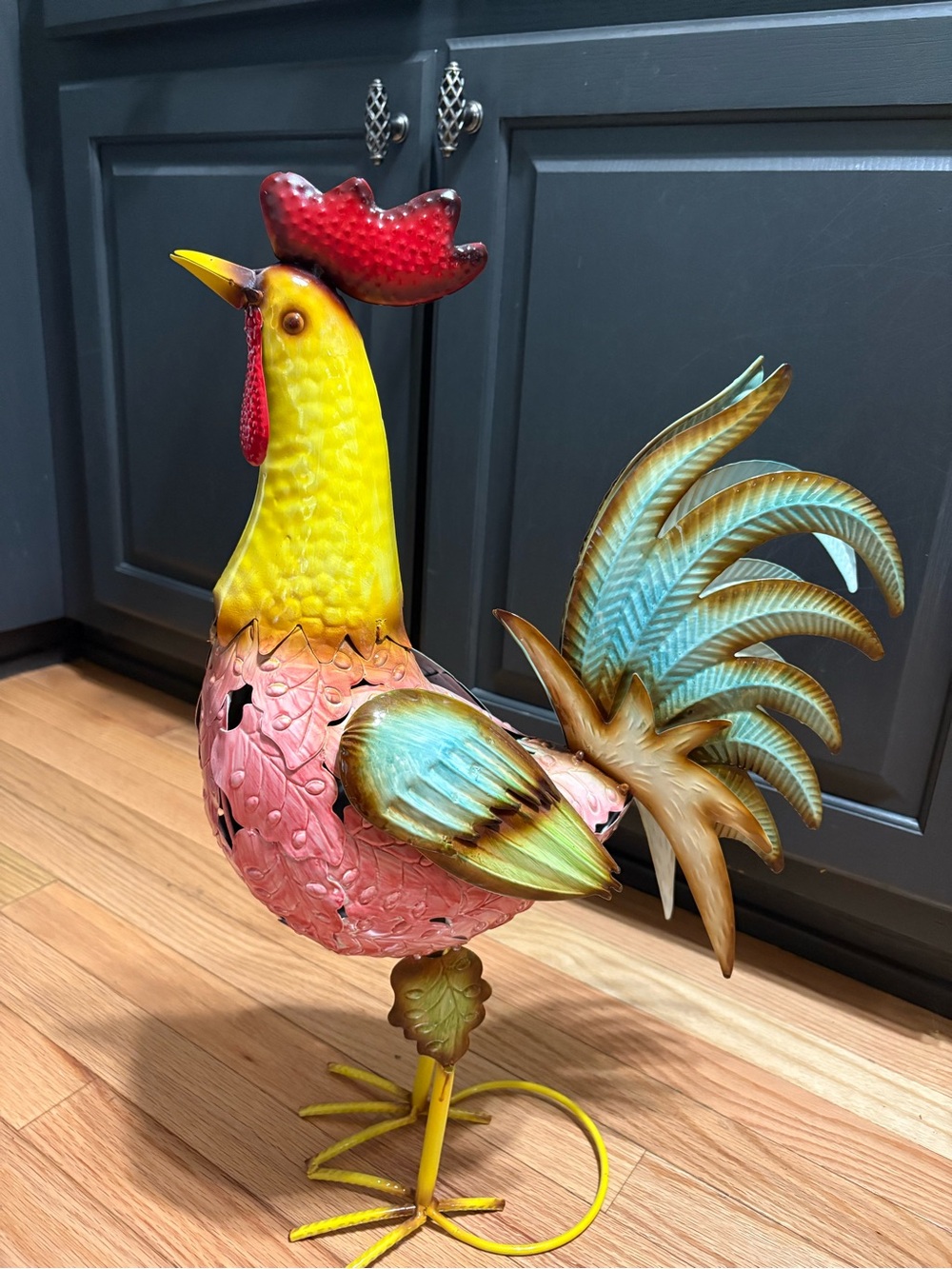 Colorful Metal Rooster Garden Decor - Pink, Yellow & Teal: NEW